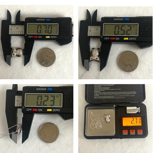 Sterling Silver 925 Black White Owl Single Diamond Pendant Necklace 18" Chain - Picture 10 of 16